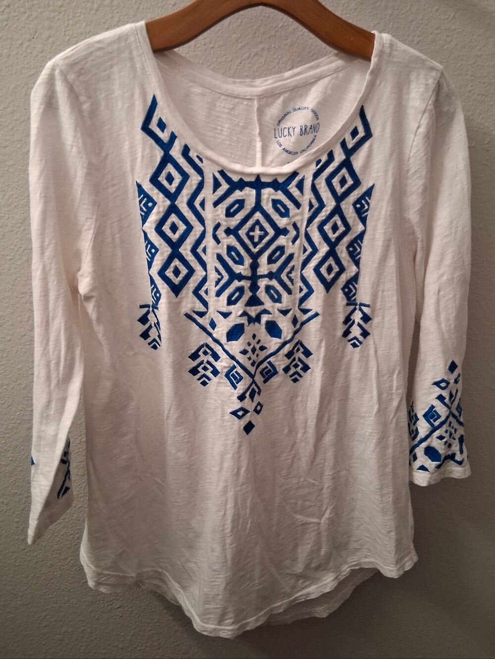 Lucky Brand Boho Embroidered Blouse Large